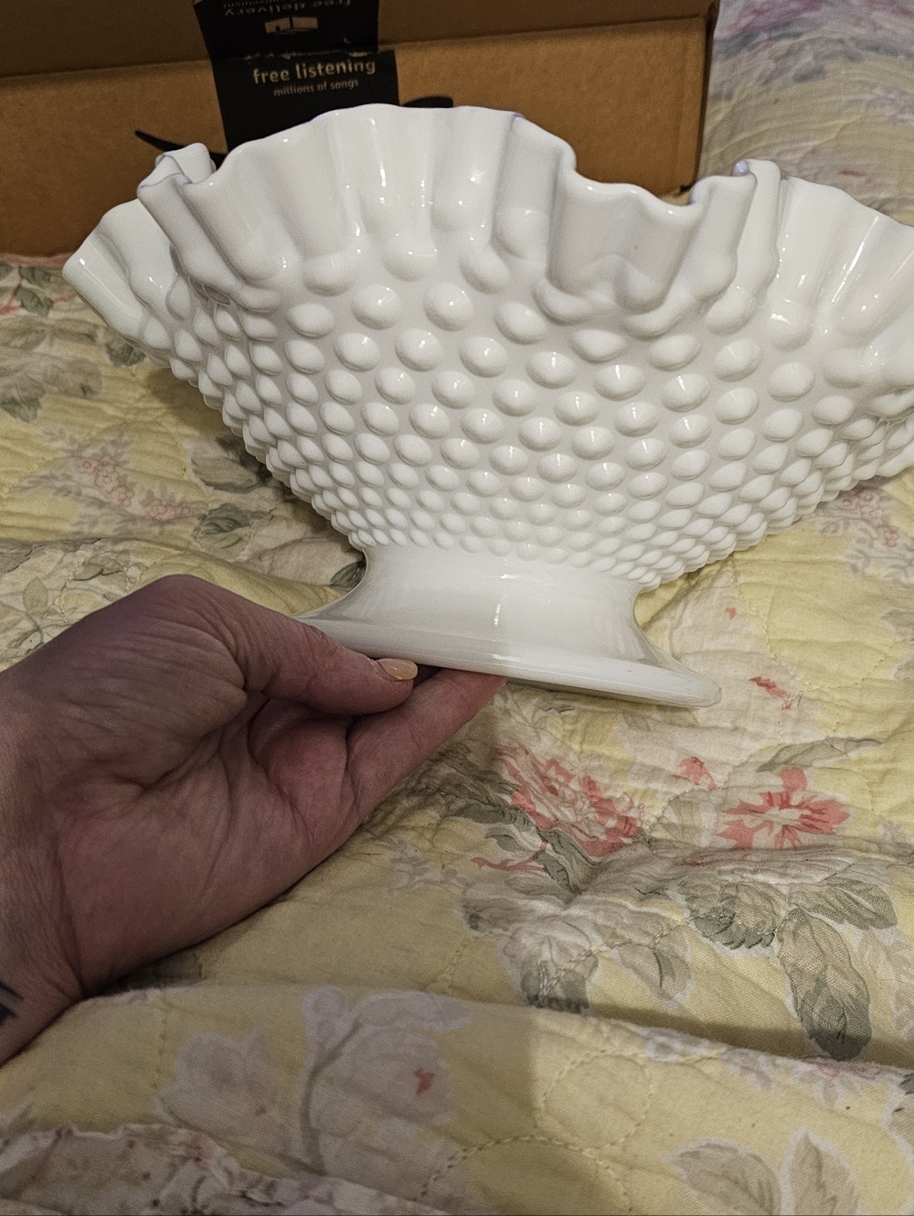 Fenton Milk Glass White Hobnail 10 1/2 " Bowl Cottage Decor..perfect condition